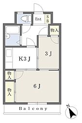 伊予鉄道横河原線 横河原駅 徒歩9分の賃貸マンション 3階2Kの間取り