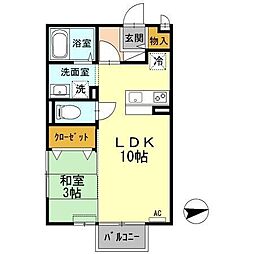 伊予鉄道横河原線 愛大医学部南口駅 徒歩10分の賃貸アパート 2階1LDKの間取り