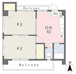 メロディーハイツ束本 2DKの間取図画像