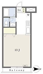 ラフール築山 2階ワンルームの間取り