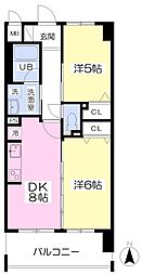 伊予鉄道横河原線 横河原駅 徒歩13分の賃貸マンション 5階2DKの間取り