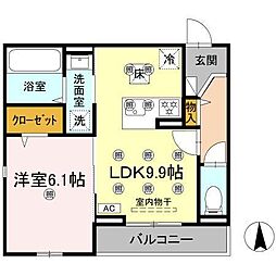 グレイス北持田 103 1階1LDKの間取り