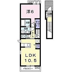 JR予讃線 伊予市駅 徒歩7分の賃貸アパート 2階1LDKの間取り