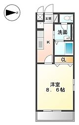 伊予鉄道横河原線 見奈良駅 徒歩3分の賃貸アパート 2階1Kの間取り