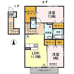 伊予鉄道郡中線 新川駅 徒歩8分の賃貸アパート 2階2LDKの間取り