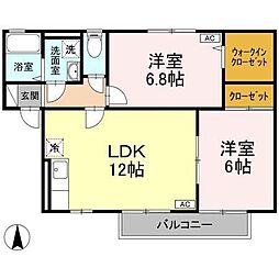 伊予鉄道郡中線 余戸駅 徒歩11分の賃貸アパート 2階2LDKの間取り