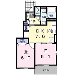 伊予鉄道横河原線 見奈良駅 徒歩7分の賃貸アパート 1階2DKの間取り