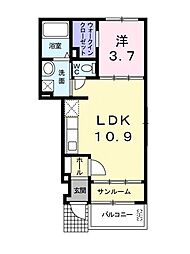 伊予鉄道郡中線 郡中駅 徒歩6分の賃貸アパート 1階1LDKの間取り