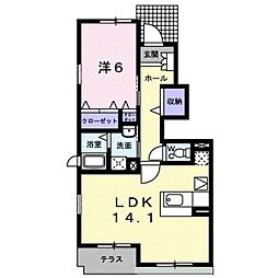 JR鹿児島本線 福工大前駅 徒歩13分の賃貸アパート 1階1LDKの間取り