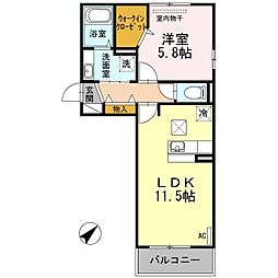 D-room博多麦野壱番館 1LDKの間取図画像