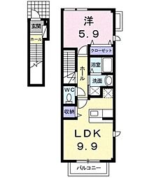 JR豊肥本線 平成駅 バス10分 西無田下車 徒歩3分の賃貸アパート 2階1LDKの間取り