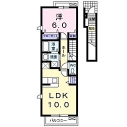 JR豊肥本線 東海学園前駅 徒歩24分の賃貸アパート 2階1LDKの間取り