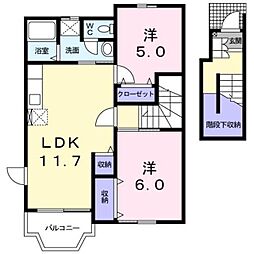 熊本電気鉄道 亀井駅 バス20分 北津留下車 徒歩4分の賃貸アパート 2階2LDKの間取り