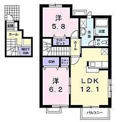 熊本電気鉄道 北熊本駅 バス20分 鶴下車 徒歩5分の賃貸アパート 2階2LDKの間取り