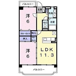 熊本市電A系統 健軍町駅 3.6kmの賃貸アパート 2階2LDKの間取り
