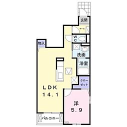 JR豊肥本線 武蔵塚駅 3.4kmの賃貸アパート 1階1LDKの間取り