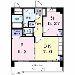 熊本電気鉄道 北熊本駅 バス11分 南原下車 徒歩3分の賃貸マンション 5階2DKの間取り
