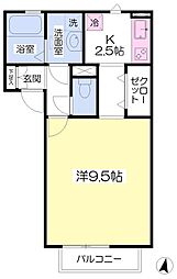 サン・アクティス 2階1Kの間取り