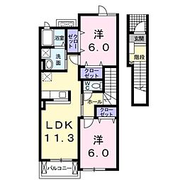 JR豊肥本線 肥後大津駅 徒歩15分の賃貸アパート 2階2LDKの間取り