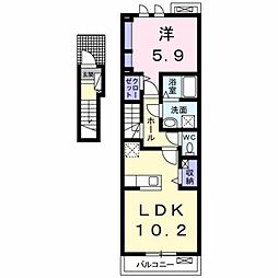 JR鹿児島本線 西熊本駅 徒歩9分の賃貸アパート 2階1LDKの間取り