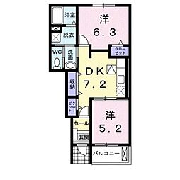 JR鹿児島本線 西熊本駅 徒歩34分の賃貸アパート 1階2DKの間取り