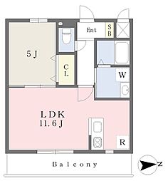 熊本市電A系統 田崎橋駅 徒歩23分の賃貸マンション 5階1LDKの間取り