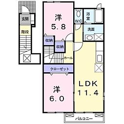 フォンターナA 2LDKの間取図画像