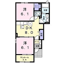 イーストフィールド東原C 2DKの間取図画像