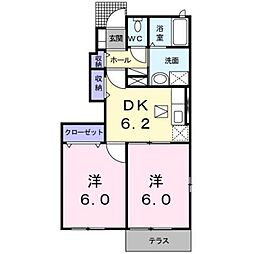 フォンターナA 2DKの間取図画像