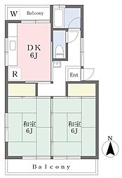 コーポ武田 2DKの間取図画像