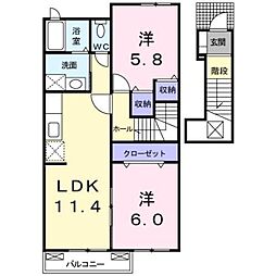 ムーンヴェルジュC 2LDKの間取図画像