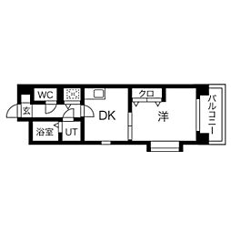 ウイングコート水城 4階1DKの間取り