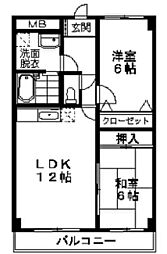 朱雀大路21 5階2LDKの間取り