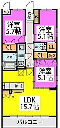 ハッピネス若葉台2 3LDKの間取図画像