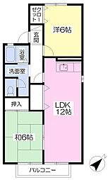 セジュール・塚原B棟 2LDKの間取図画像