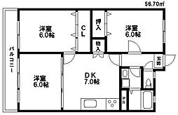 ひがしビル 3DKの間取図画像