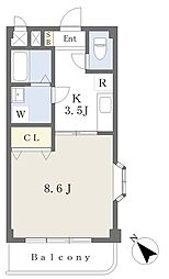 ビューカトレア 2階1Kの間取り