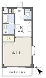 ビューカトレア 3階1Kの間取り