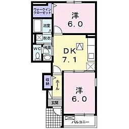 ラシーヌ　ＩＴＯ　Ｂ 1階2DKの間取り