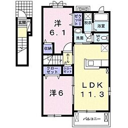 サンシャイン　マキ　Ｃ 2階2LDKの間取り