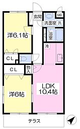 グレースコート上峰2番館 1階2LDKの間取り