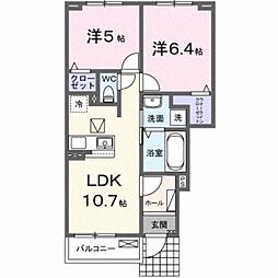 メゾン・ド・ソレイユII 2LDKの間取図画像