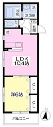 アウラス今泉 1LDKの間取図画像