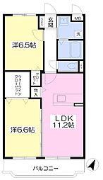 グランディール壱番館 2LDKの間取図画像