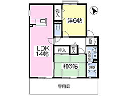 サンビレッジ梅満A 2LDKの間取図画像