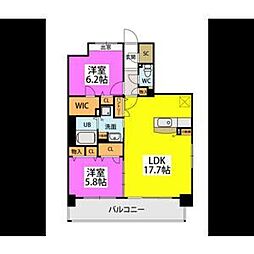 ビオネ美野島 2LDKの間取図画像