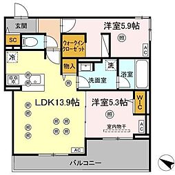 GrandValley博多 2LDKの間取図画像
