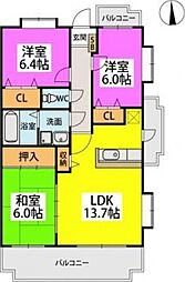 ヴィルヌーブ壱番館 3LDKの間取図画像
