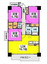 メルベーユ高宮駅前 3LDKの間取図画像