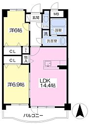 モンヴェルフィア2 2LDKの間取図画像
